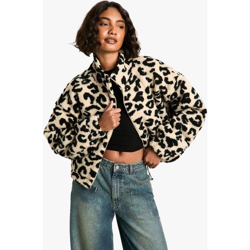 Chaqueta Bomber Tall Recta De Borreguito Sintético Con Estampado De Leopardo - boohoo - Modalova