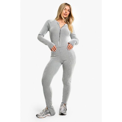 Set body a maniche lunghe a coste con zip frontale & legging con spacco sul fondo - boohoo - Modalova