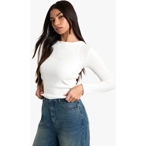 Layer Rib Long Sleeve Top, Blanco - boohoo - Modalova