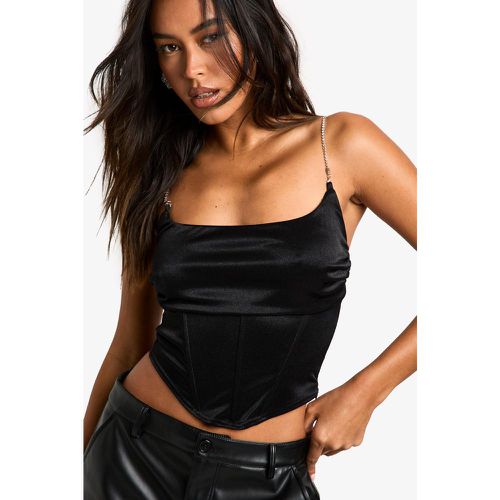 Top De Raso Elástico Estilo Corsé Con Tiras De Incrustaciones - boohoo - Modalova