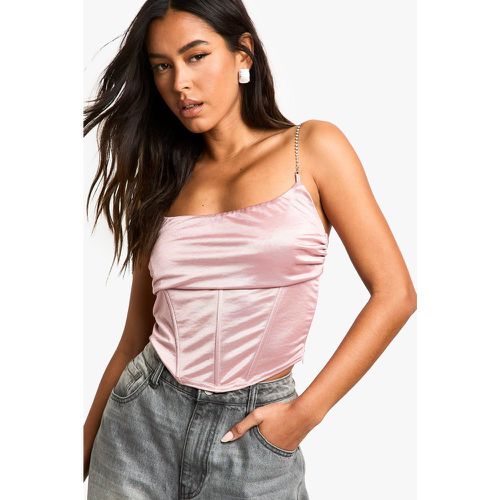 Top De Raso Elástico Estilo Corsé Con Tiras De Incrustaciones - boohoo - Modalova