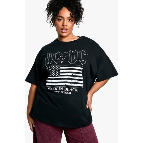 T-shirt Plus Size oversize con stampa ufficiale ACDC e fascette grafiche - boohoo - Modalova