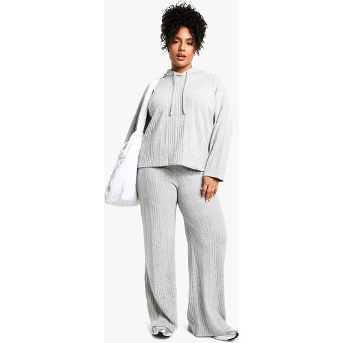 Set Plus Size in maglia a coste morbide con cappuccio & pantaloni - boohoo - Modalova