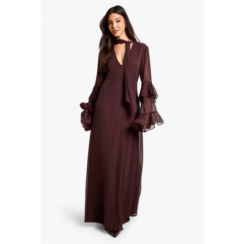 Vestito maxi in chiffon con maniche svasate - boohoo - Modalova