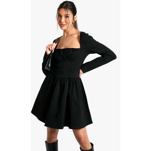 Vestido Skater De Manga Larga Estilo Corsé De Bengalina - boohoo - Modalova