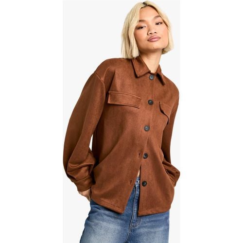 Camisa Oversize Efecto Ante, Brown - boohoo - Modalova