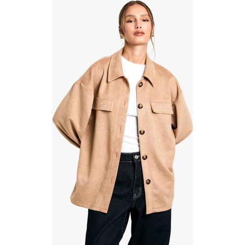 Camisa Oversize Efecto Ante, Brown - boohoo - Modalova