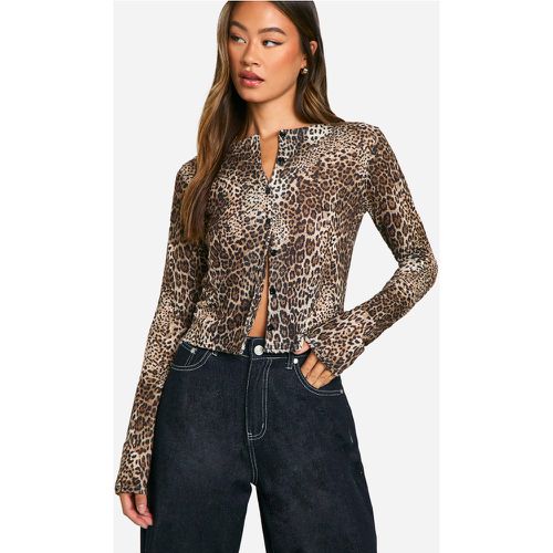 Cárdigan Tall Con Cuello Alto Y Estampado De Leopardo - boohoo - Modalova