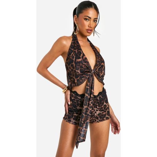 Top Con Atadura Frontal Y Estampado De Leopardo - boohoo - Modalova