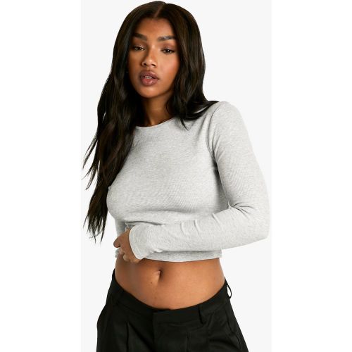 Top Crop Básico De Manga Larga Con Cuello De Caja - boohoo - Modalova