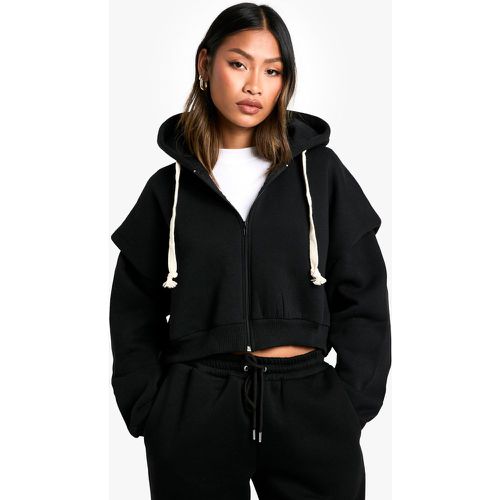 Felpa squadrata con zip, spalline e cappuccio - boohoo - Modalova