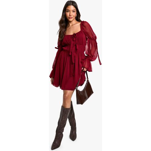 Vestido Mini De Chifón Estilo Mesonera - boohoo - Modalova