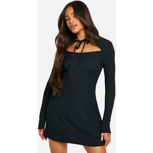 Textured Tie Front Skater Dress - boohoo - Modalova