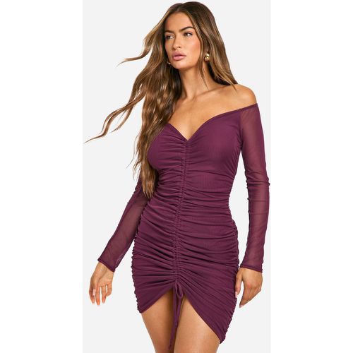 Mesh Ruched Off Shoulder Mini Dress - boohoo - Modalova