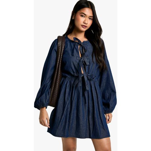 Vestido Vaquero Con Atadura, Azul - boohoo - Modalova