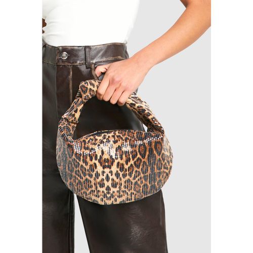 Bolso De Mano De Lentejuelas Con Nudo Y Estampado De Leopardo - boohoo - Modalova