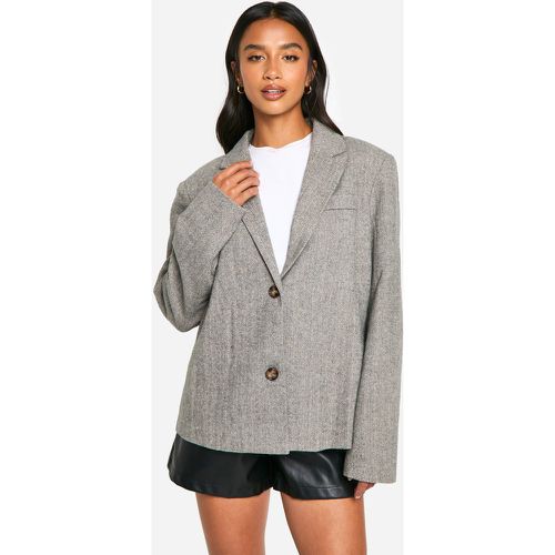 Blazer Petite effetto lana a spina di pesce - boohoo - Modalova