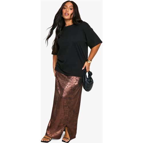 Gonna maxi Plus Size in raso, Brown - boohoo - Modalova