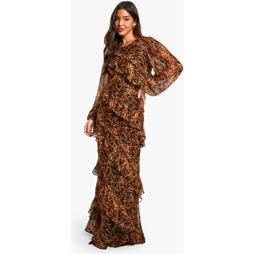 Vestito maxi in chiffon leopardato con arricciature - boohoo - Modalova