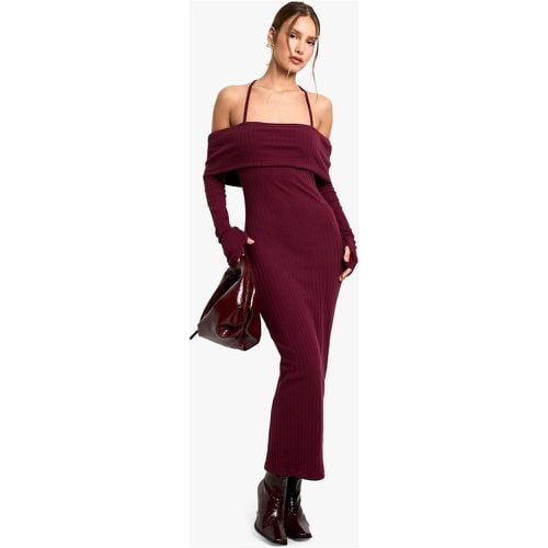 Vestito longuette a coste ampie con scollo Bardot e laccetti - boohoo - Modalova