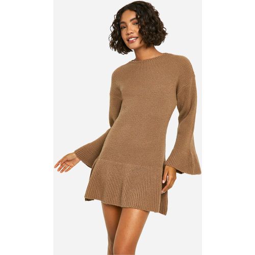 Vestido Skater Tall De Punto Cardado Con Mangas Acampanadas - boohoo - Modalova