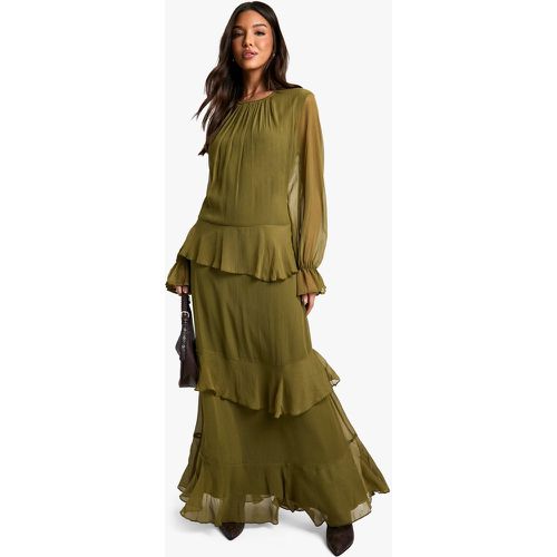 Vestido Maxi De Chifón Fruncido Con Volante - boohoo - Modalova