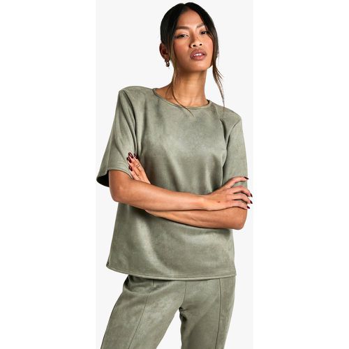 T-shirt oversize in scamosciato con spalline imbottite - boohoo - Modalova