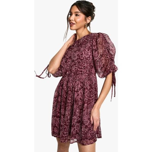 Vestido Mini Con Mangas Fruncidas Y Estampado Cachemira - boohoo - Modalova