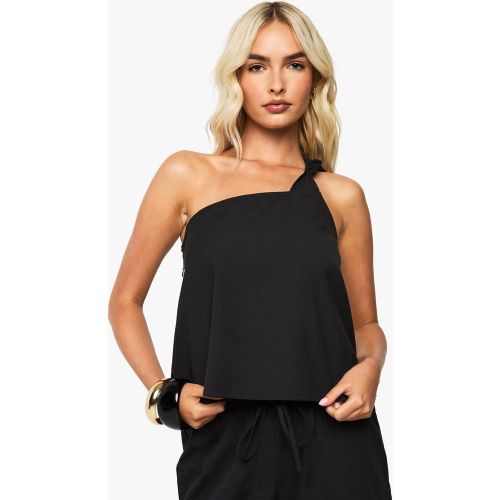 Crop top monospalla in lino con nodo - boohoo - Modalova