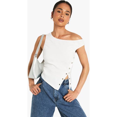 Top De Bengalina Con Botones De Presión Y Filo Asimétrico - boohoo - Modalova