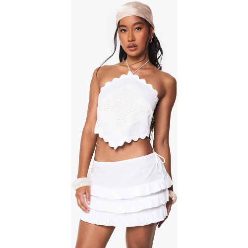 Camisola De Croché Con Retazos Y Escote Halter - boohoo - Modalova