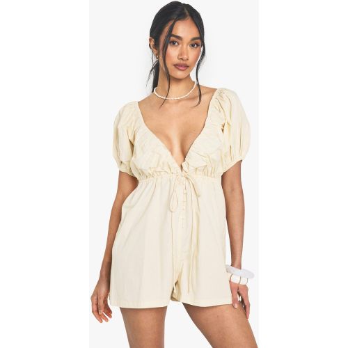 Mono Corto De Algodón Popelina Con Mangas Abullonadas - boohoo - Modalova