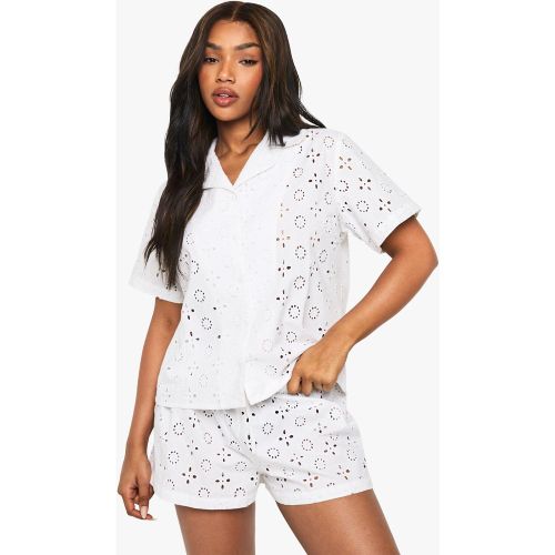 Pijama De Pantalón Corto Y Camisa De Manga Corta Con Bordado Inglés - boohoo - Modalova
