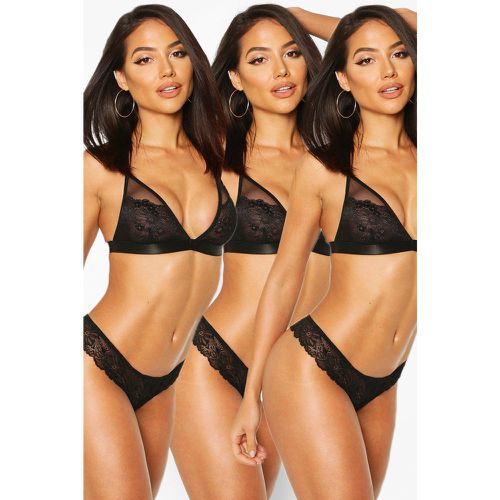 Pack De 3 Tangas De Encaje, Negro - boohoo - Modalova