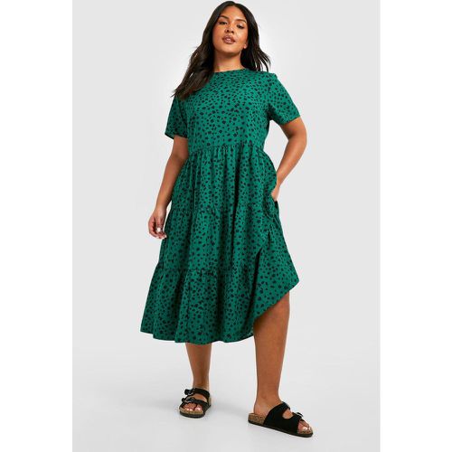 Vestito midi Plus Size con stampa a macchie e balze - boohoo - Modalova