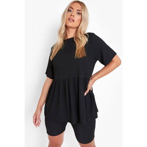 Set Plus Size top svasato & pantaloncini da ciclista - boohoo - Modalova