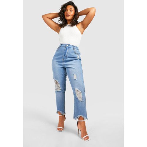 Jeans Mom Plus Size a vita alta con strappi e smagliature - boohoo - Modalova