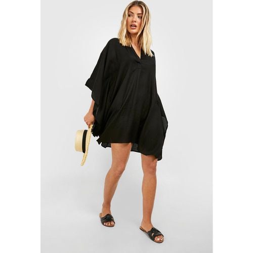 Kimono De Playa Efecto Lino, Negro - boohoo - Modalova