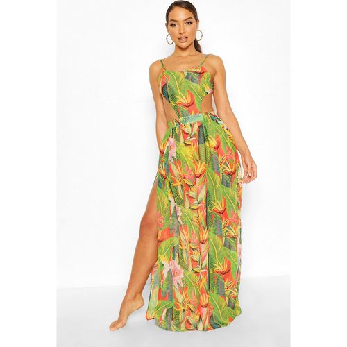 Vestido Maxi Para La Playa Con Abertura Y Estampado Tropicana - boohoo - Modalova