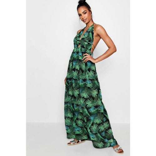 Tall maxi abito con scollo anteriore profondo e stampa palme - boohoo - Modalova