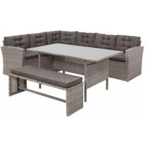 Gartenmöbel Set Grau Rattan Sicherheitsglas Textil inkl. Kissen 8-Sitzer Terrasse Outdoor Modern - BELIANI - Modalova