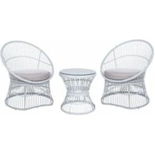 Balkonset Weiß Rattan 3-teilig 2 Sessel mit Couchtisch Auflagen Beige Boho Outdoor Indoor Garten Terrasse Balkon Wohnzimmer Schlafzimmer - BELIANI - Modalova