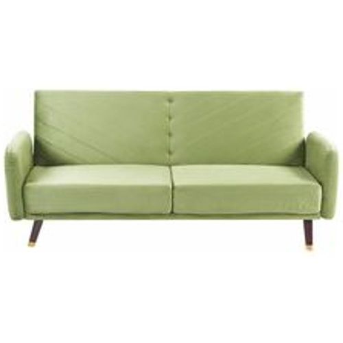 Sofa Olivgrün Samtstoff 3-Sitzer mit Schlaffunktion Armlehnen Holzbeinen Retro Glamourös Wohnzimmer Couch Schlafsofa - BELIANI - Modalova