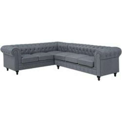 Ecksofa Hellgrau Polsterbezug L-Förmig Rechtsseitig Chesterfield Stil Glamourös Wohnzimmer - BELIANI - Modalova