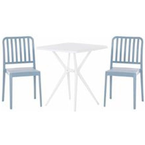 Bistroset Blau und Weiß aus Kunststoff Tisch Quadratisch mit 2 Stühlen Stapelbar Praktisch Klein Outdoor Terrasse Balkon Garten Möbel - BELIANI - Modalova