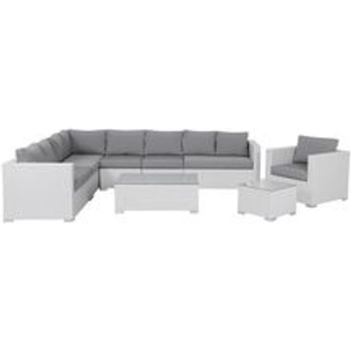 Gartenmöbel Set Weiß Rattan u. Aluminium Modular mit 2 Couchtischen Mehrere Kissen Grau 8-Sitzer Lounge Set Terrasse Outdoor Modern - BELIANI - Modalova