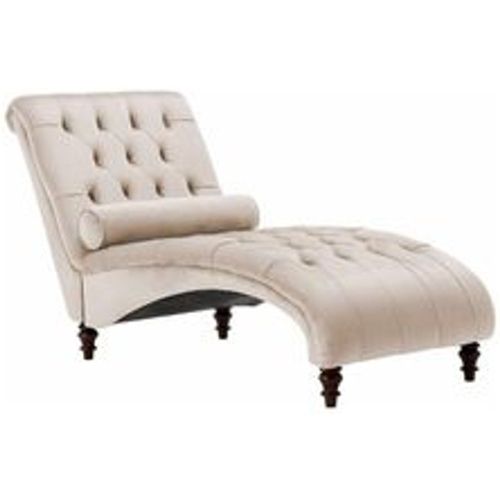 Chaiselongue Universal Beige Samtstoff Holzfüße Mit Zierkissen - BELIANI - Modalova