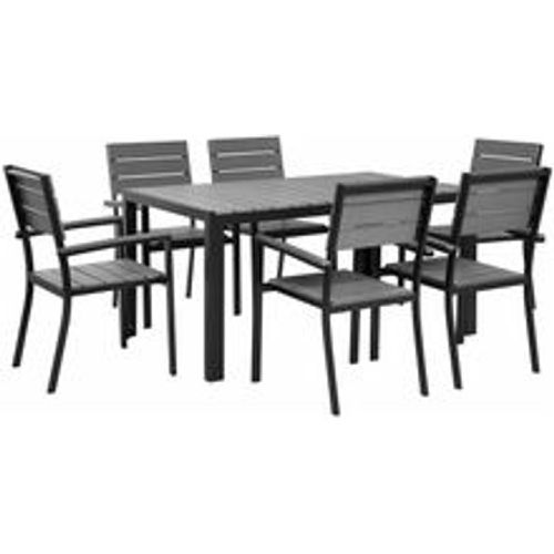 Gartenmöbel Set Grau und Schwarz Aluminium Kunstholz 7-Teilig 6-Sitzer Tisch 150 x 90 cm und 6 Stühle Modern für Terrasse Outdoor - BELIANI - Modalova