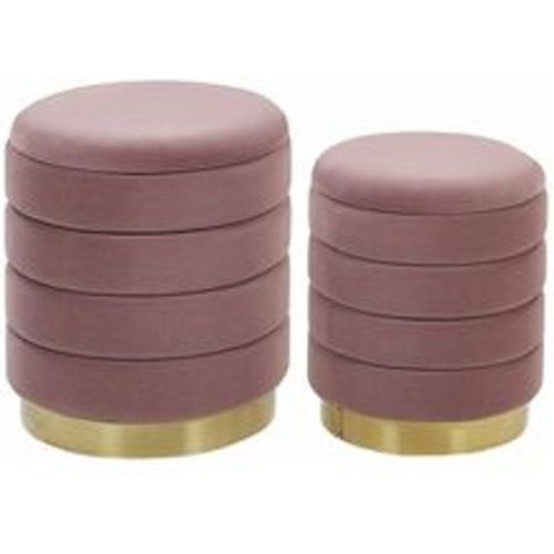 Pouf 2er Set Rosa Samtstoff Gesteppt Rund mit Stauraum Goldfuß Modern Glamourös für Wohnzimmer Schlafzimmer Flur Garderobe Schminktisch - BELIANI - Modalova