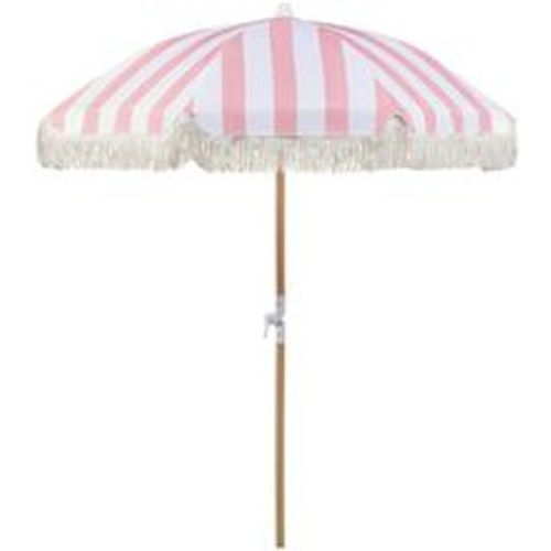 Sonnenschirm Rosa Stoff-Bespannung Rund ⌀ 150 cm mit Volant Regenschutz Holzmast Neigungsfunktion Kurbel Boho Garten Outdoor Balkon Terrasse - BELIANI - Modalova